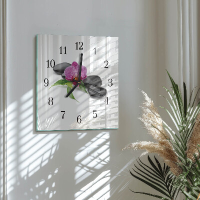 Glass clock square Orchid