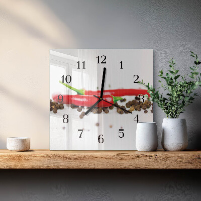 Glass wall clock square Peppercorns