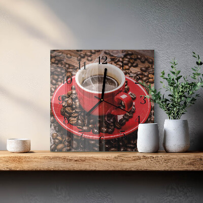 Glass clock square A cup of coffee