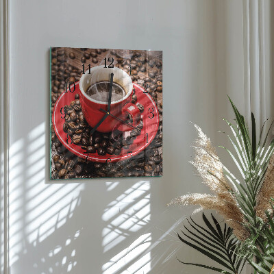 Glass clock square A cup of coffee