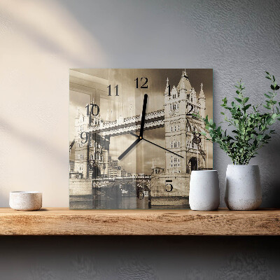 Square wall clock London Bridge in sepia