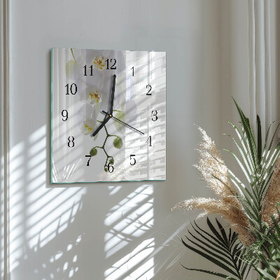 Glass wall clock square Orchid