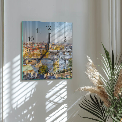 Glass wall clock square Prague