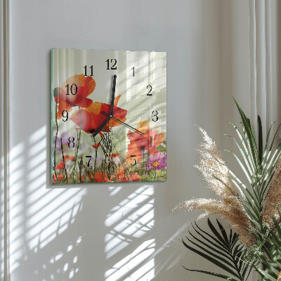 Square kitchen clock Poppies