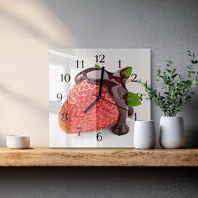 Glass wall clock square Strawberry chocolate