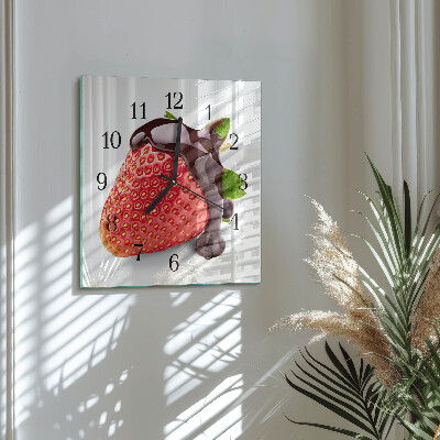 Glass wall clock square Strawberry chocolate