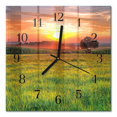 Glass clock square Meadow landscape