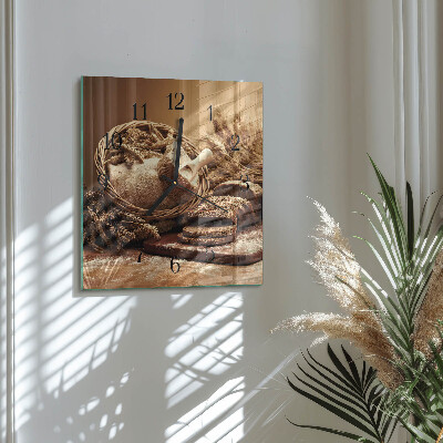 Glass wall clock square Bread
