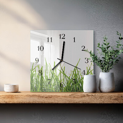 Glass clock square Grass