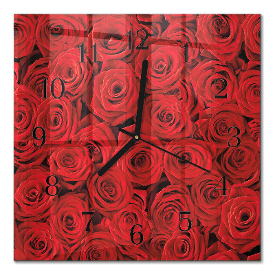 Glass wall clock square Roses