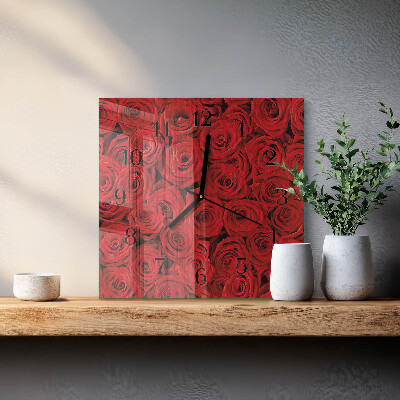 Glass wall clock square Roses