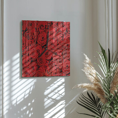 Glass wall clock square Roses