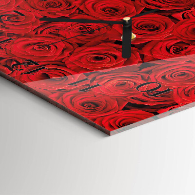 Glass wall clock square Roses