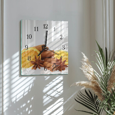 Glass wall clock square Vanilla with lemon