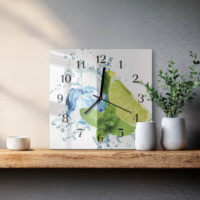 Glass clock square Lime and mint