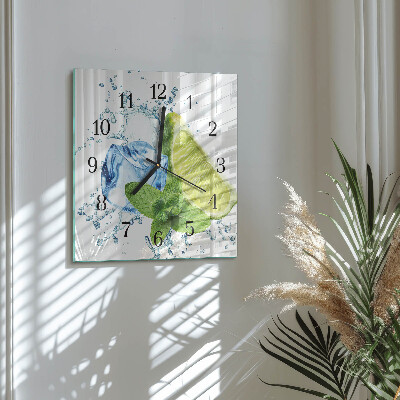 Glass clock square Lime and mint