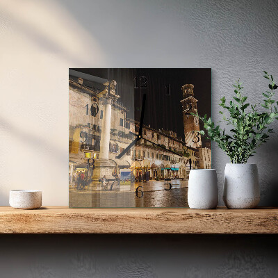 Square kitchen clock Night city