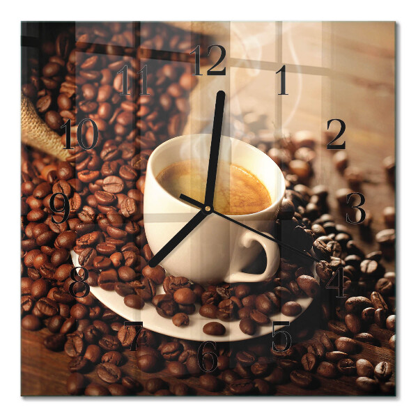 Glass wall clock square A cup of coffee