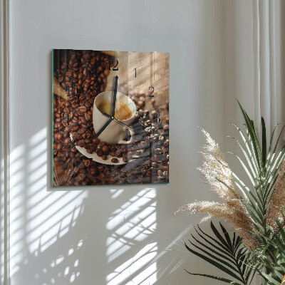Glass wall clock square A cup of coffee