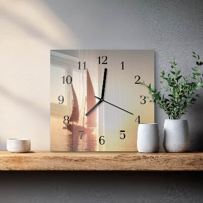 Glass clock square Sailboat
