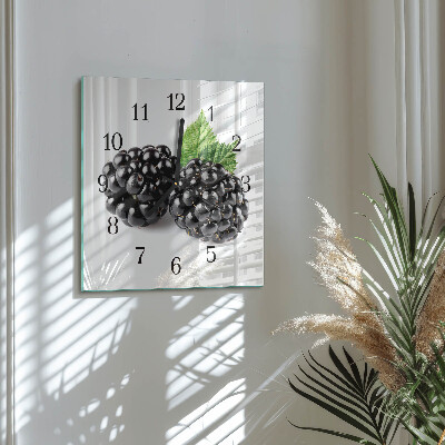 Glass clock square Blackberries