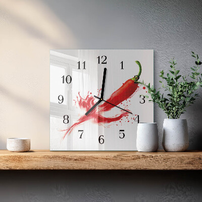 Glass wall clock square Chili pepper