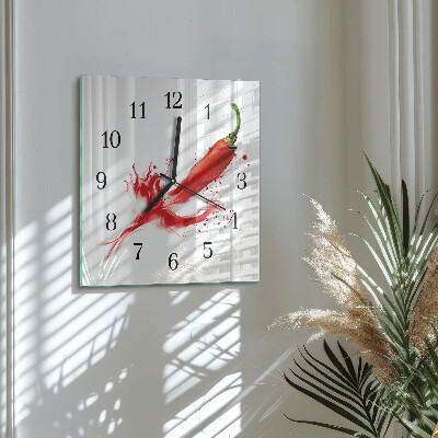 Glass wall clock square Chili pepper