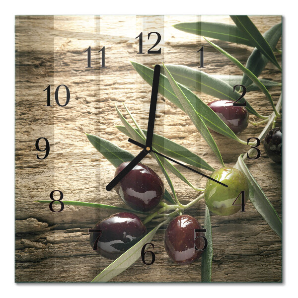 Glass clock square Olives