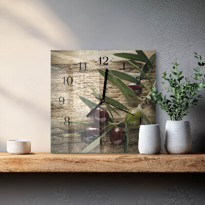 Glass clock square Olives