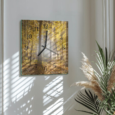 Glass wall clock square Autumn in the forest