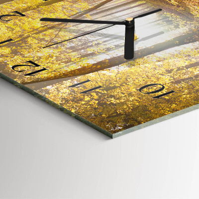 Glass wall clock square Autumn in the forest