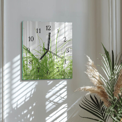 Glass wall clock square Grass