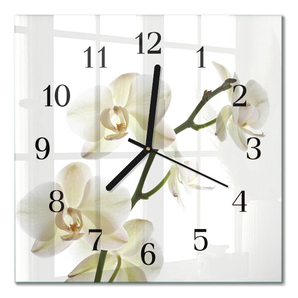 Glass clock square Orchid