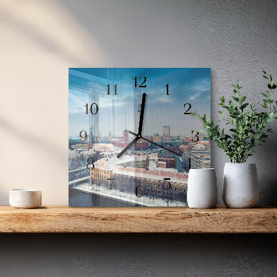 Square kitchen clock Winter city