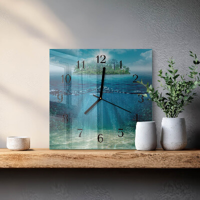 Glass wall clock square Seabed