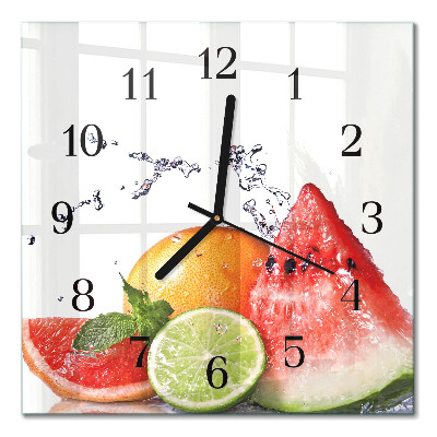 Glass wall clock square Fruit