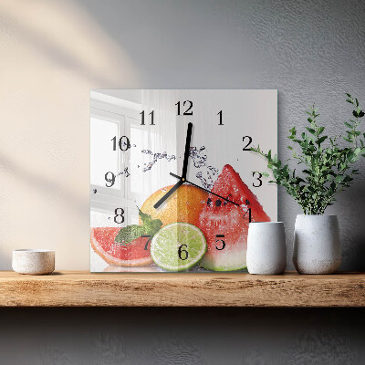 Glass wall clock square Fruit