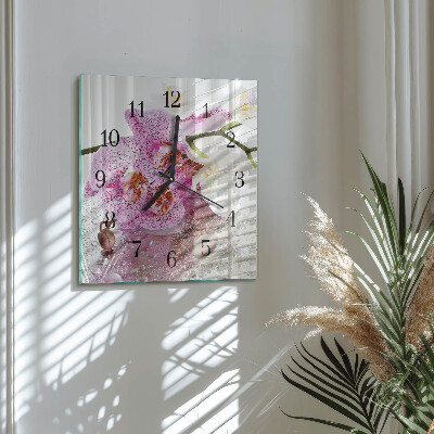 Glass wall clock square Orchid