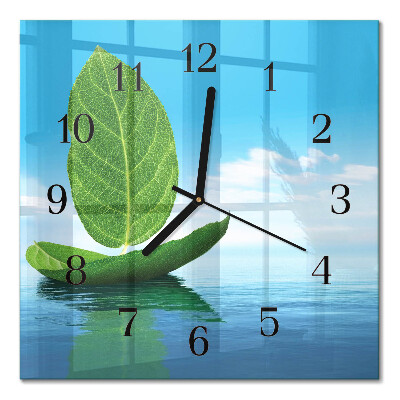 Glass wall clock square Leaves