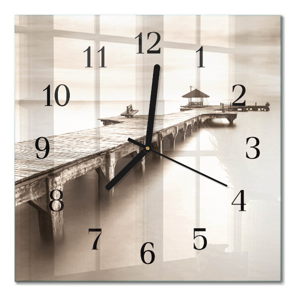 Square wall clock Wooden bridge