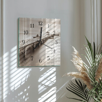 Square wall clock Wooden bridge