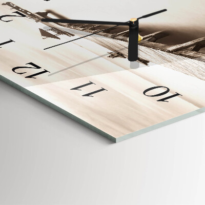 Square wall clock Wooden bridge