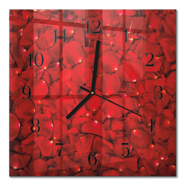 Glass wall clock square Rose petals