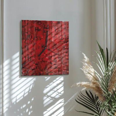 Glass wall clock square Rose petals