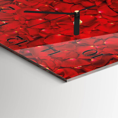 Glass wall clock square Rose petals