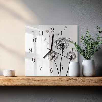 Glass clock square Dandelion