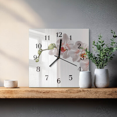 Glass wall clock square Orchid