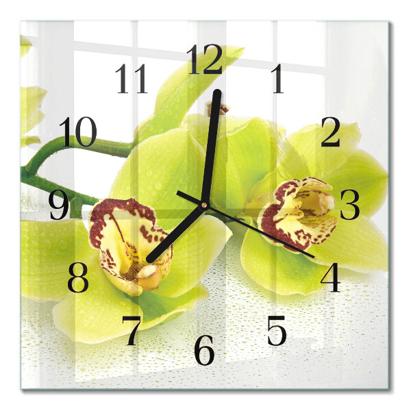 Glass wall clock square Orchid