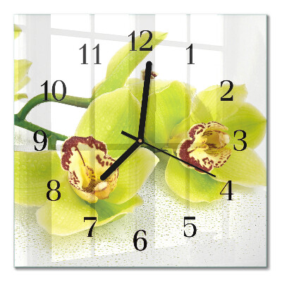 Glass wall clock square Orchid
