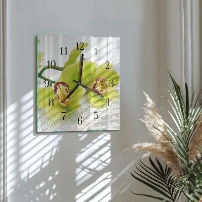 Glass wall clock square Orchid